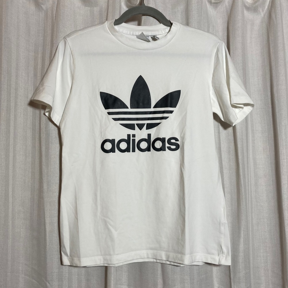 Adidas Originals Trefoil Logo T-Shirt Womens Medium White Black Graphic Tee